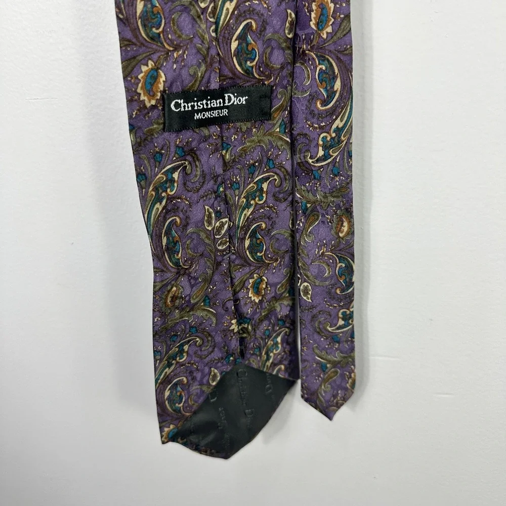 Vintage‎ Christian Dior Tie Mens Silk Paisley Floral Made USA Neckwear Dress 90s